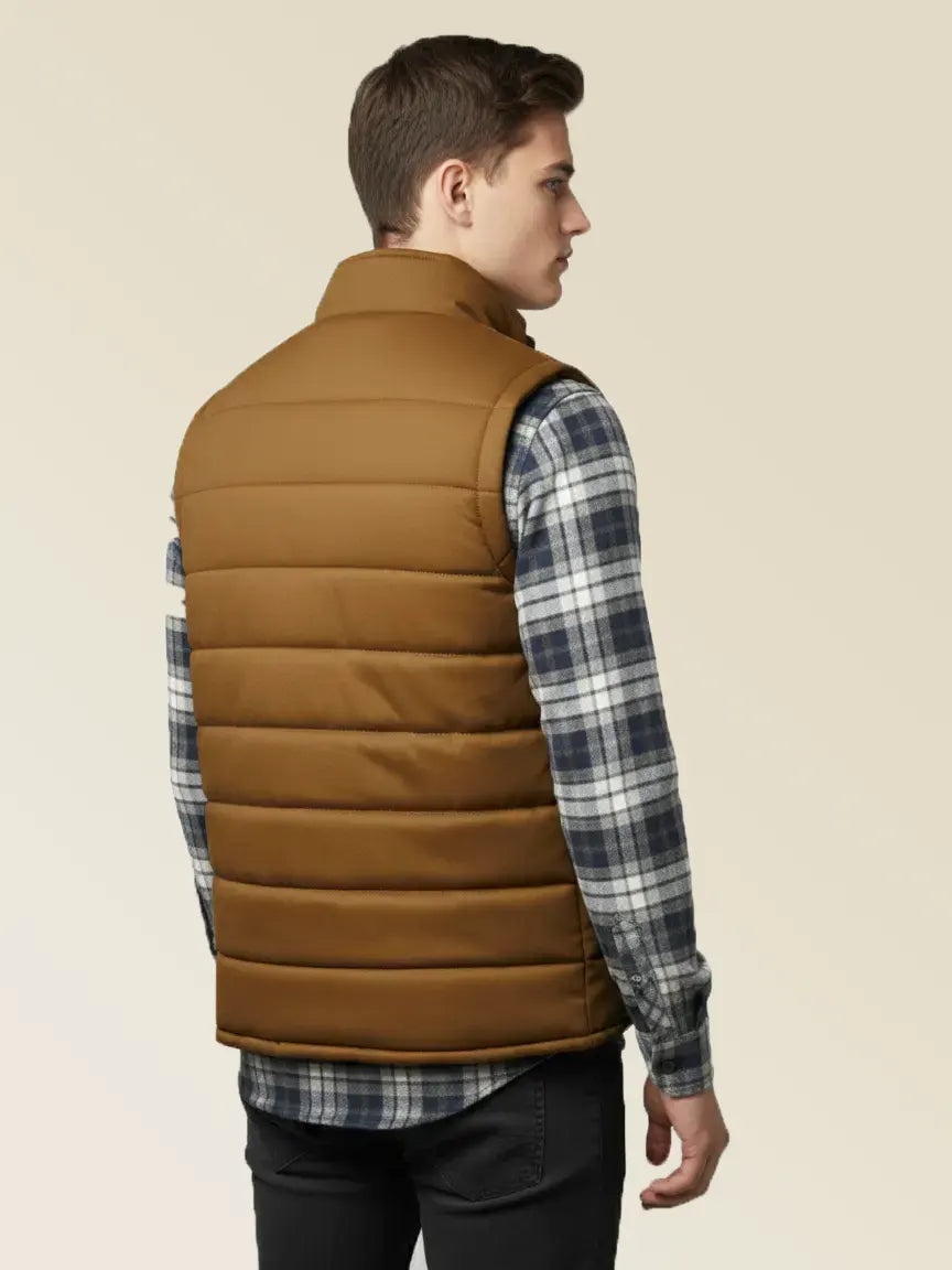 Payper Winter Sleeveless Zipper Mockneck Jacket For Men-Brown-PH19