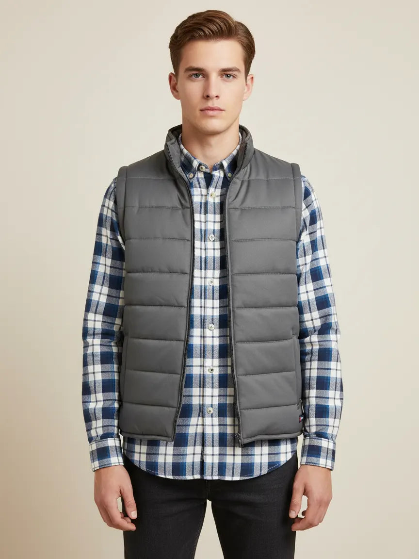 Payper Winter Sleeveless Zipper Mockneck Jacket For Men-Dark Grey-PH20