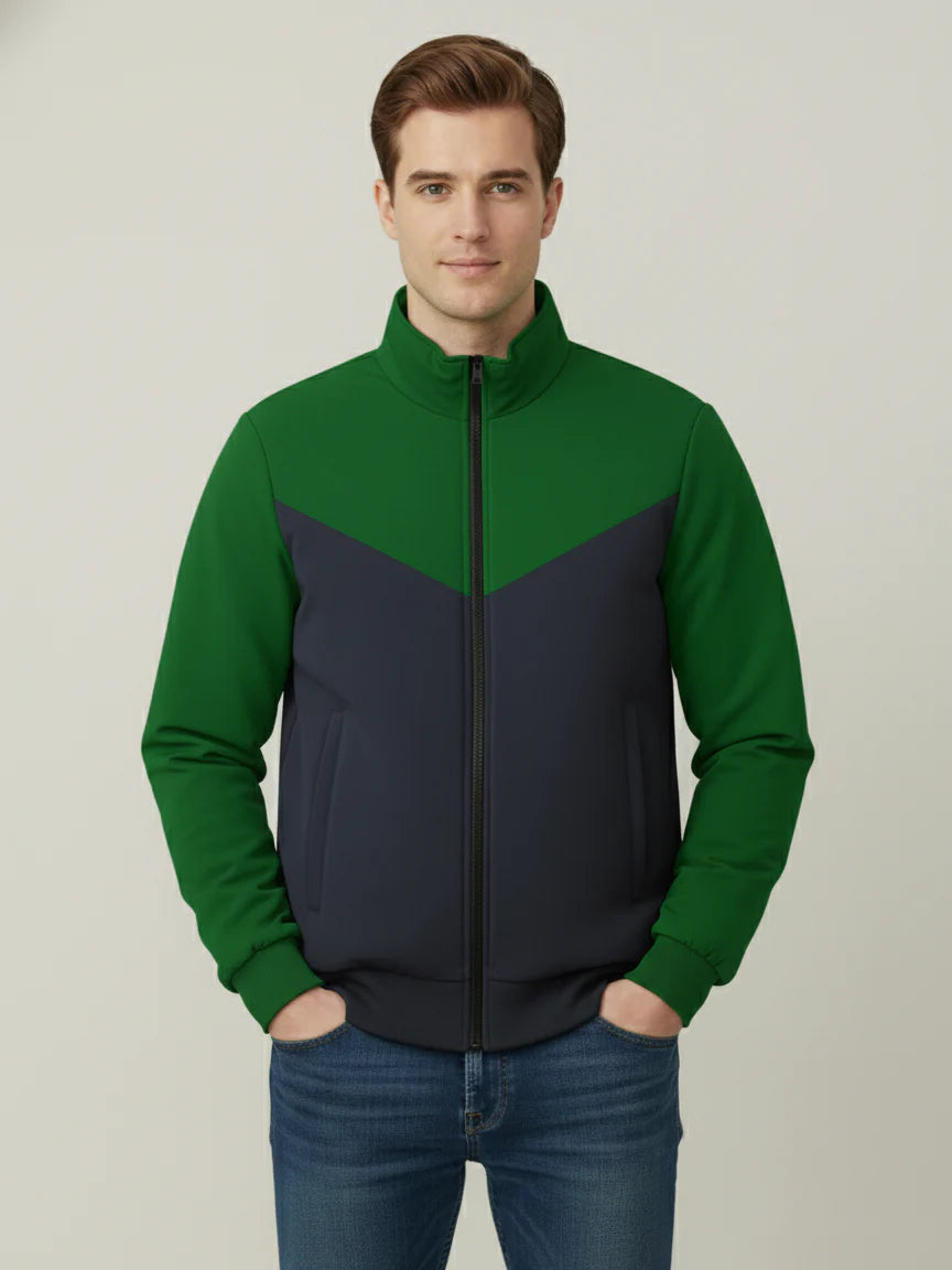Payper Winter Zipper Mockneck Jacket For Men-Green & Dark Navy-PH26