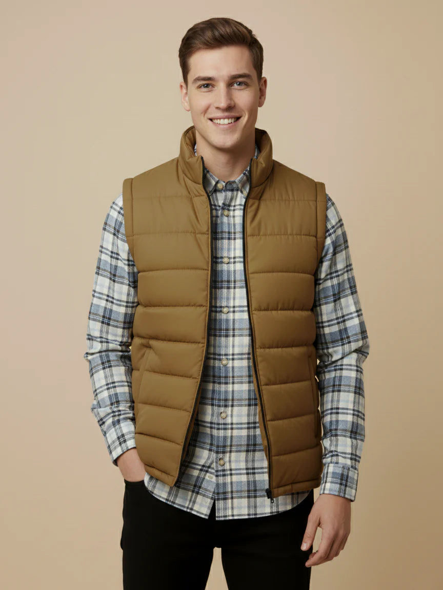 Payper Winter Sleeveless Zipper Mockneck Jacket For Men-Light Brown-PH25