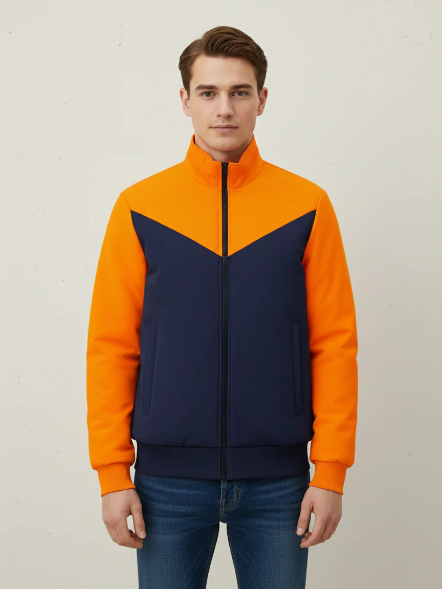 Payper Winter Zipper Mockneck Jacket For Men-Orange & Dark Navy-PH27