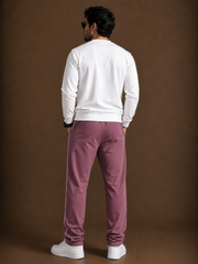 Stylish Regular Fit Both Season Trouser For Men  Muted Rose Pink with white stripes tr11