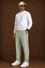 Stylish Regular Fit Both Season Trouser For Men Light Sage Green with navy stripes tr12