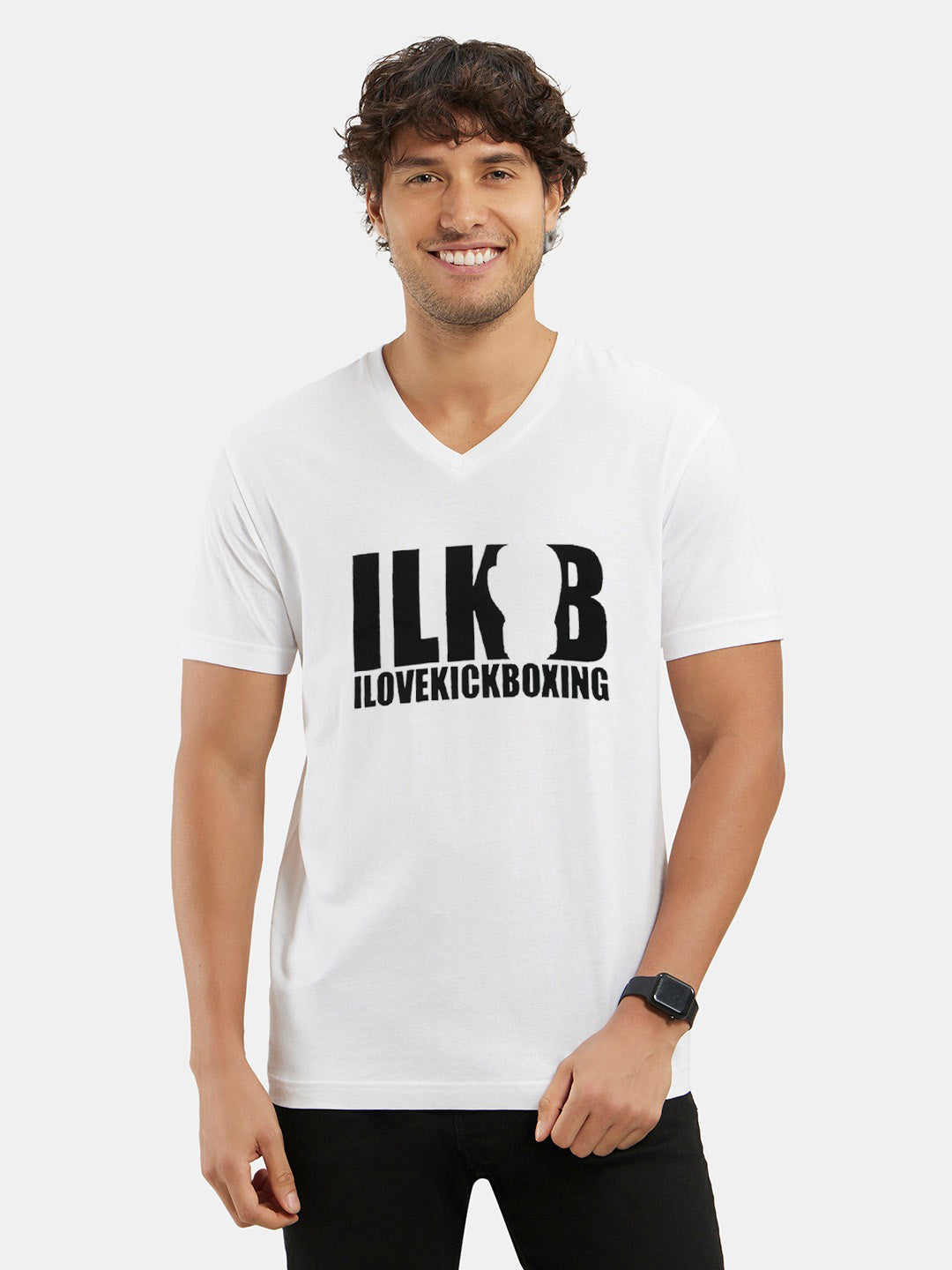 ILKB Viscose V Neck Tee Shirt For Men-White with Print-SP2349