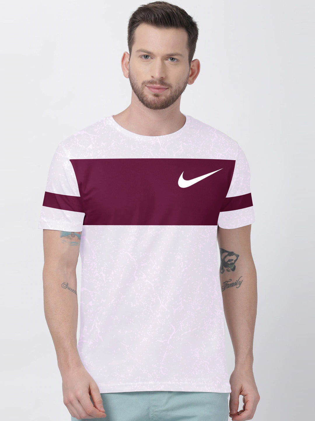 NK Crew Neck Single Jersey Tee Shirt For Men-Light Purple Faded & Magenta Panel-SP2199
