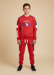 USP Fleece Tracksuit For Kids-Red-USPT06