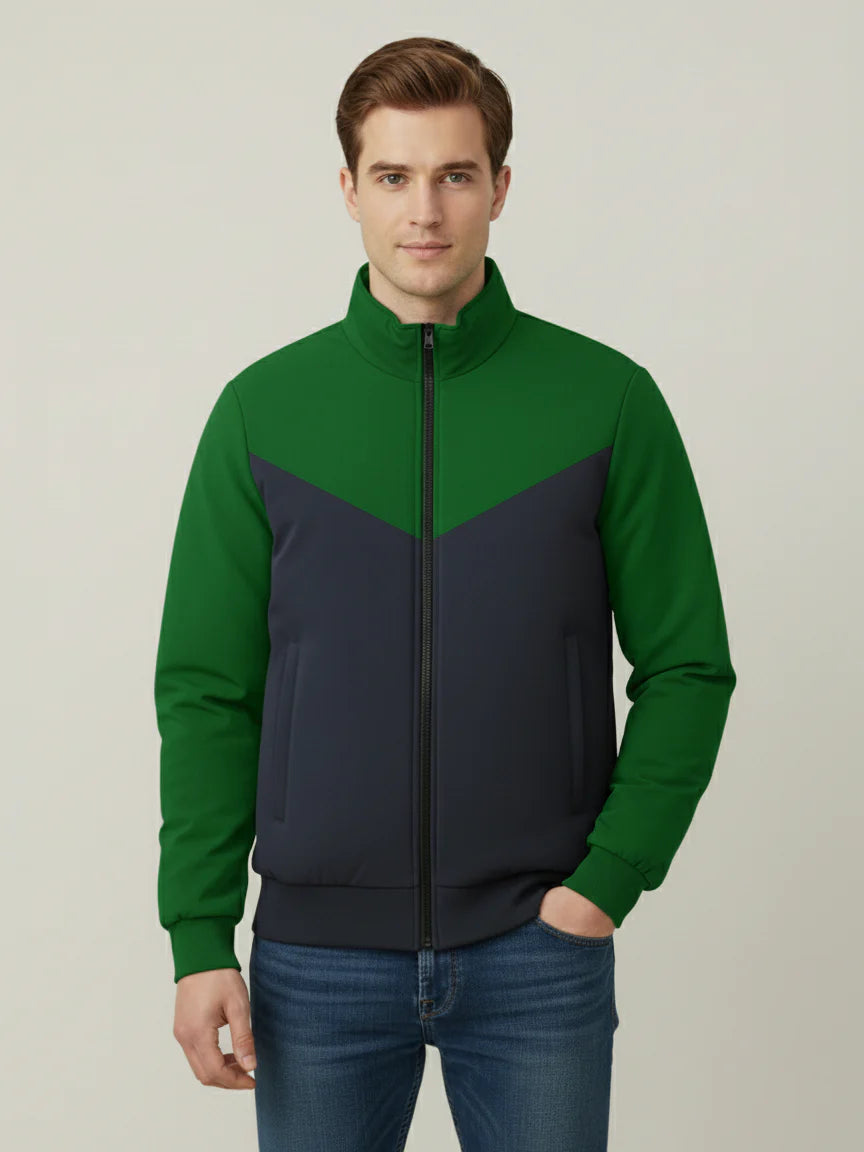 Payper Winter Zipper Mockneck Jacket For Men-Green & Dark Navy-PH26