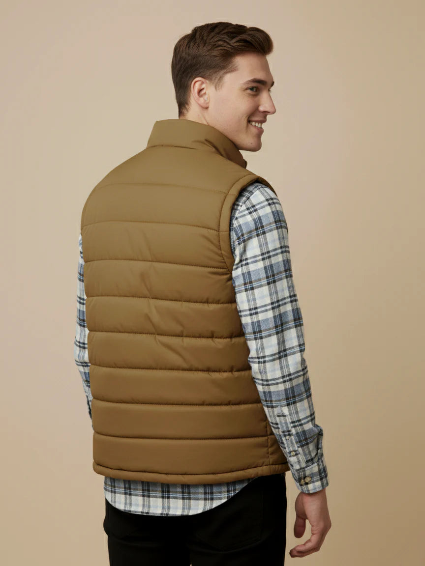 Payper Winter Sleeveless Zipper Mockneck Jacket For Men-Light Brown-PH25