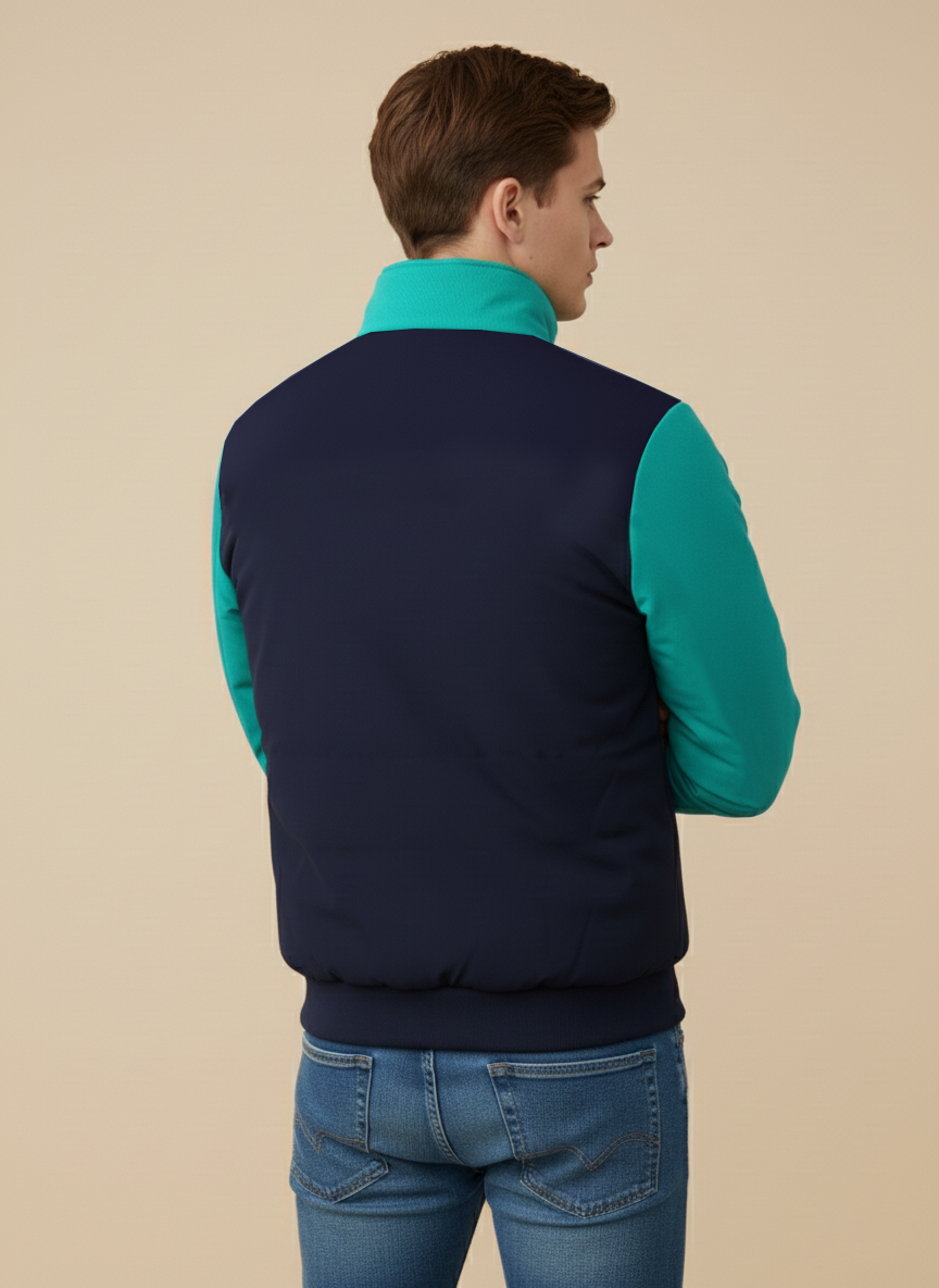 Payper Winter Zipper Mockneck Jacket For Men-Cyan Green & Dark Navy-PHPH33