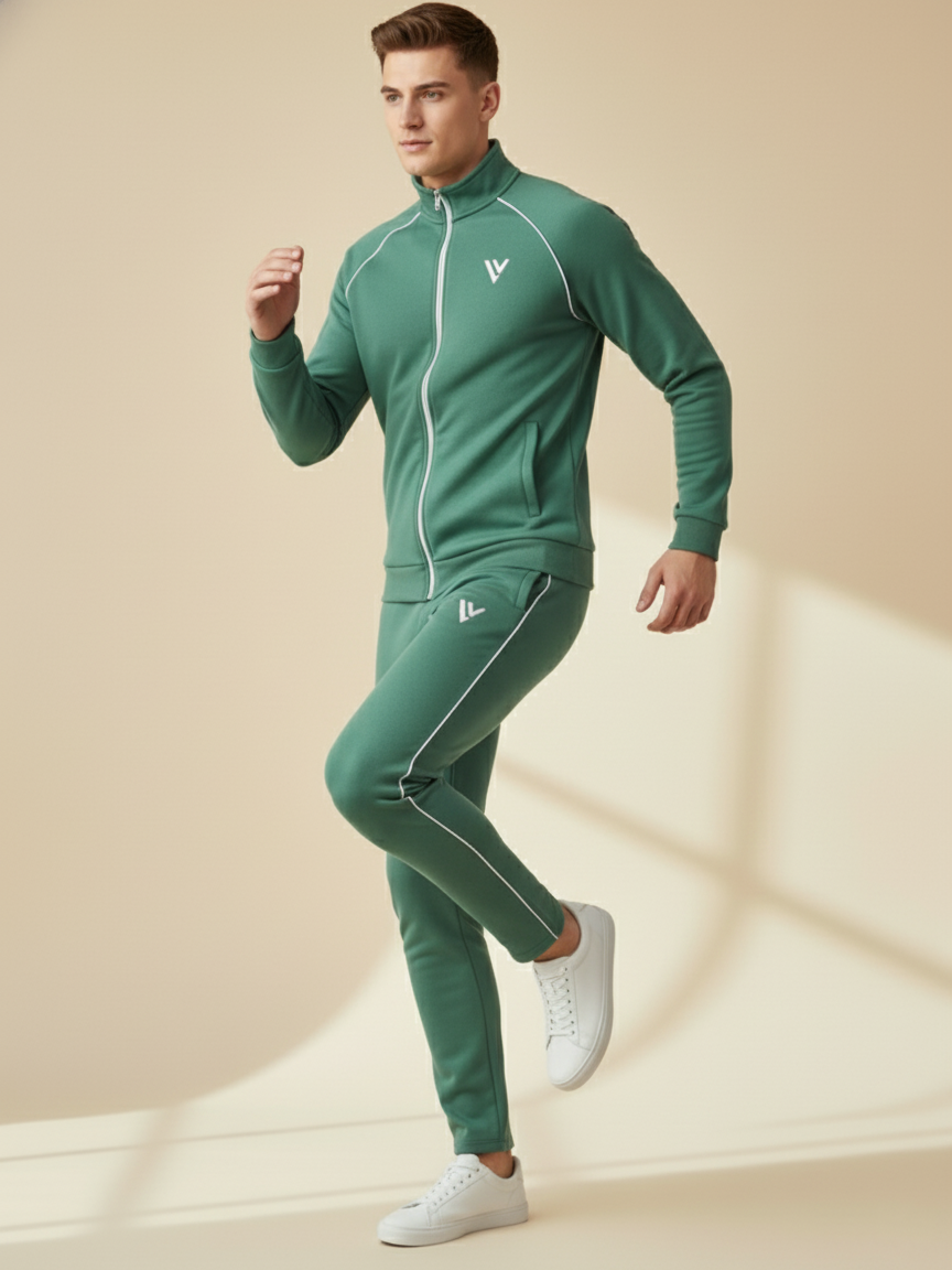 Louis Vicaci Fleece Zipper Tracksuit For Men-Zinc Green-LVTS02