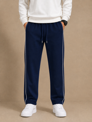 Stylish Regular Fit Both Season Trouser For Men Dark navy with white stripes tr5