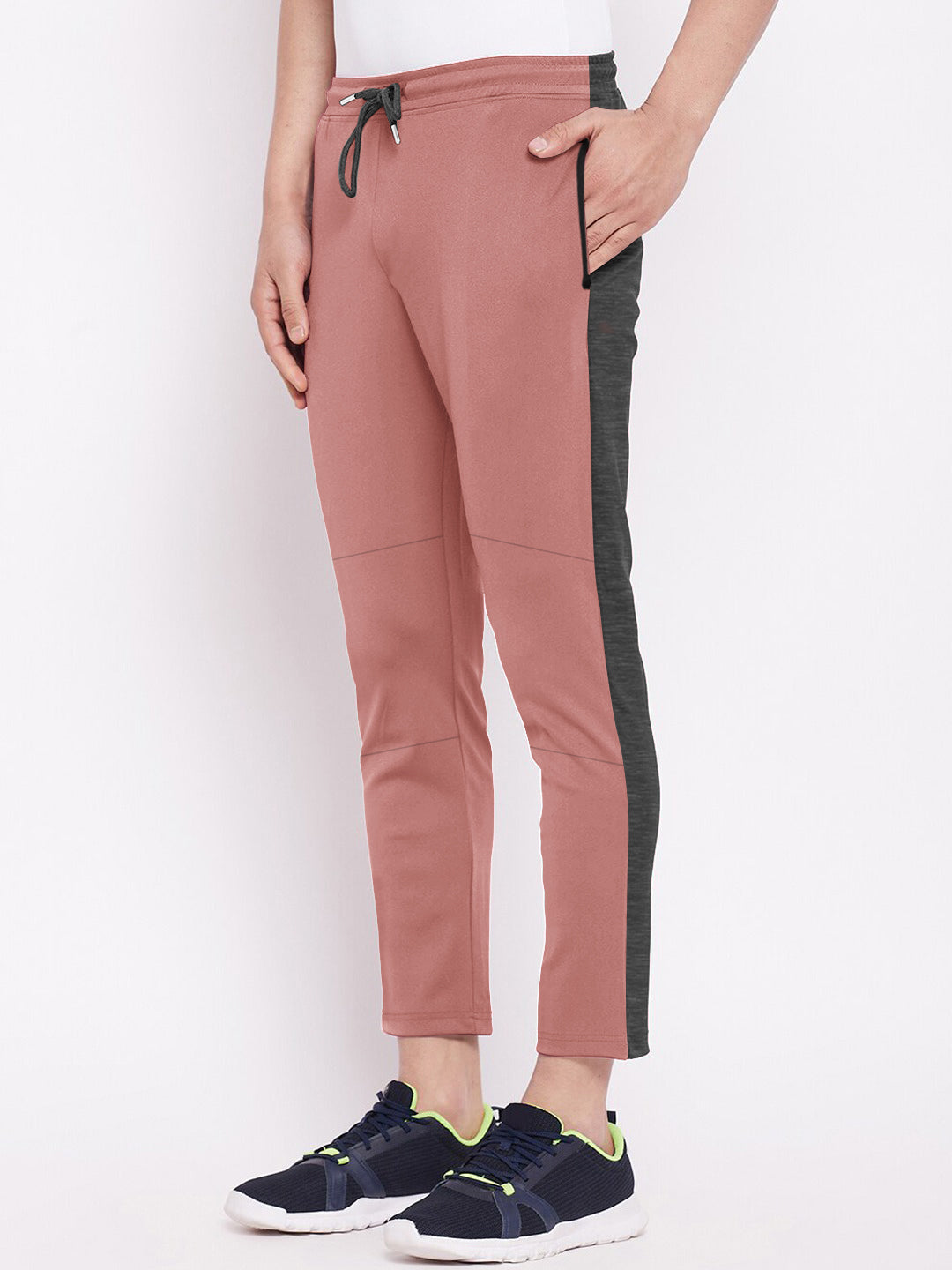 Summer Single Jersey Slim Fit Trouser For Men-Pink With Charcoal Melange Stripe-SP136/RT109