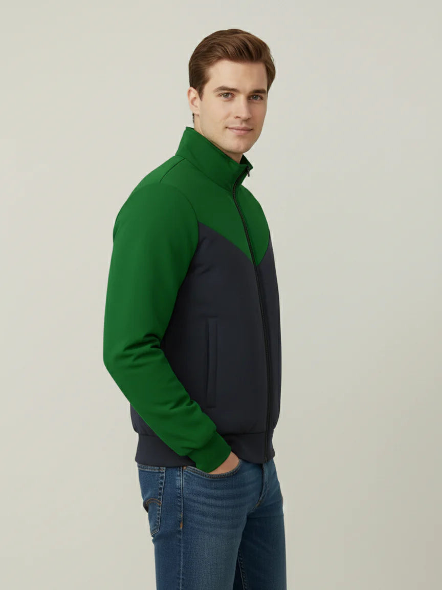 Payper Winter Zipper Mockneck Jacket For Men-Green & Dark Navy-PH26