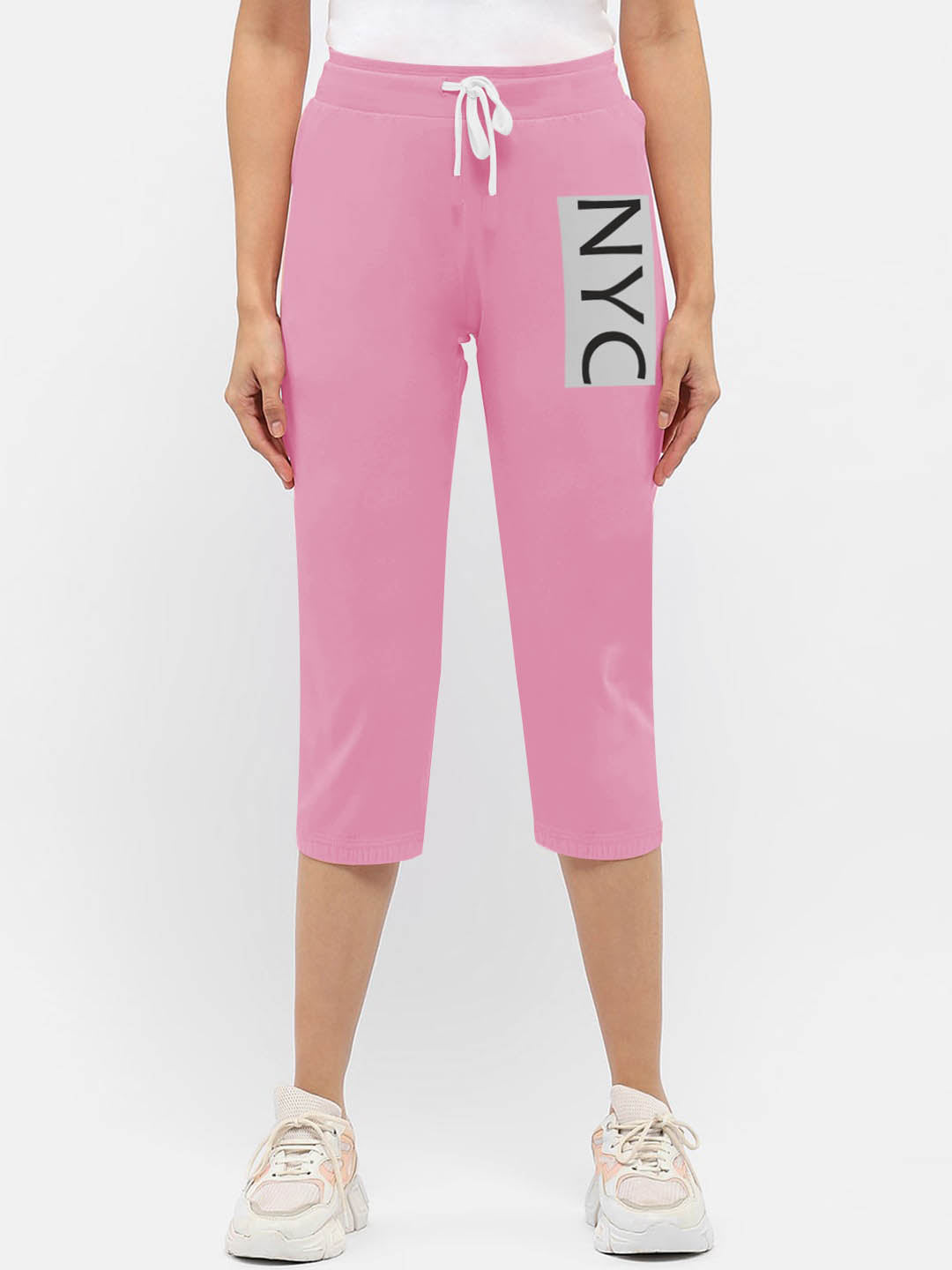 NK Fleece Gathering Bottom Capri For Ladies-Light Pink-SP2015