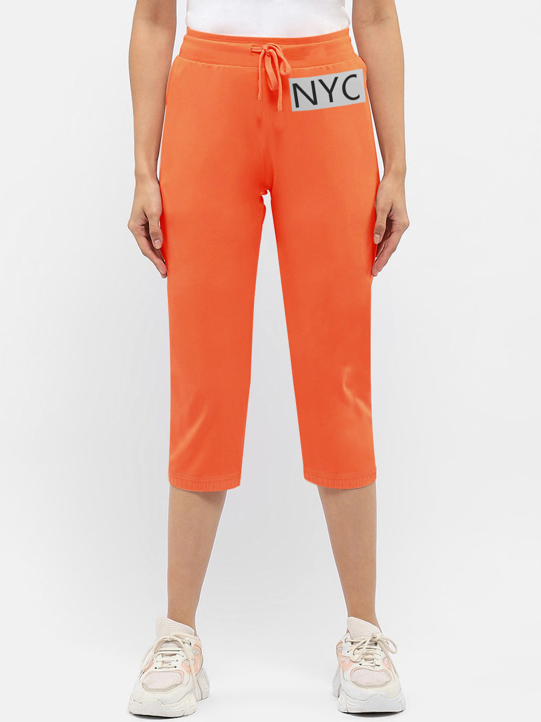 NYC Polo Fleece Gathering Bottom Capri For Ladies-Orange-SP2007