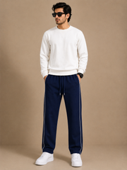 Stylish Regular Fit Both Season Trouser For Men Dark navy with white stripes tr5