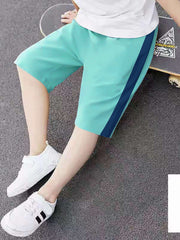 Next Single Jersey Short For Kids-Cyan With Navy Stripes-RT2475