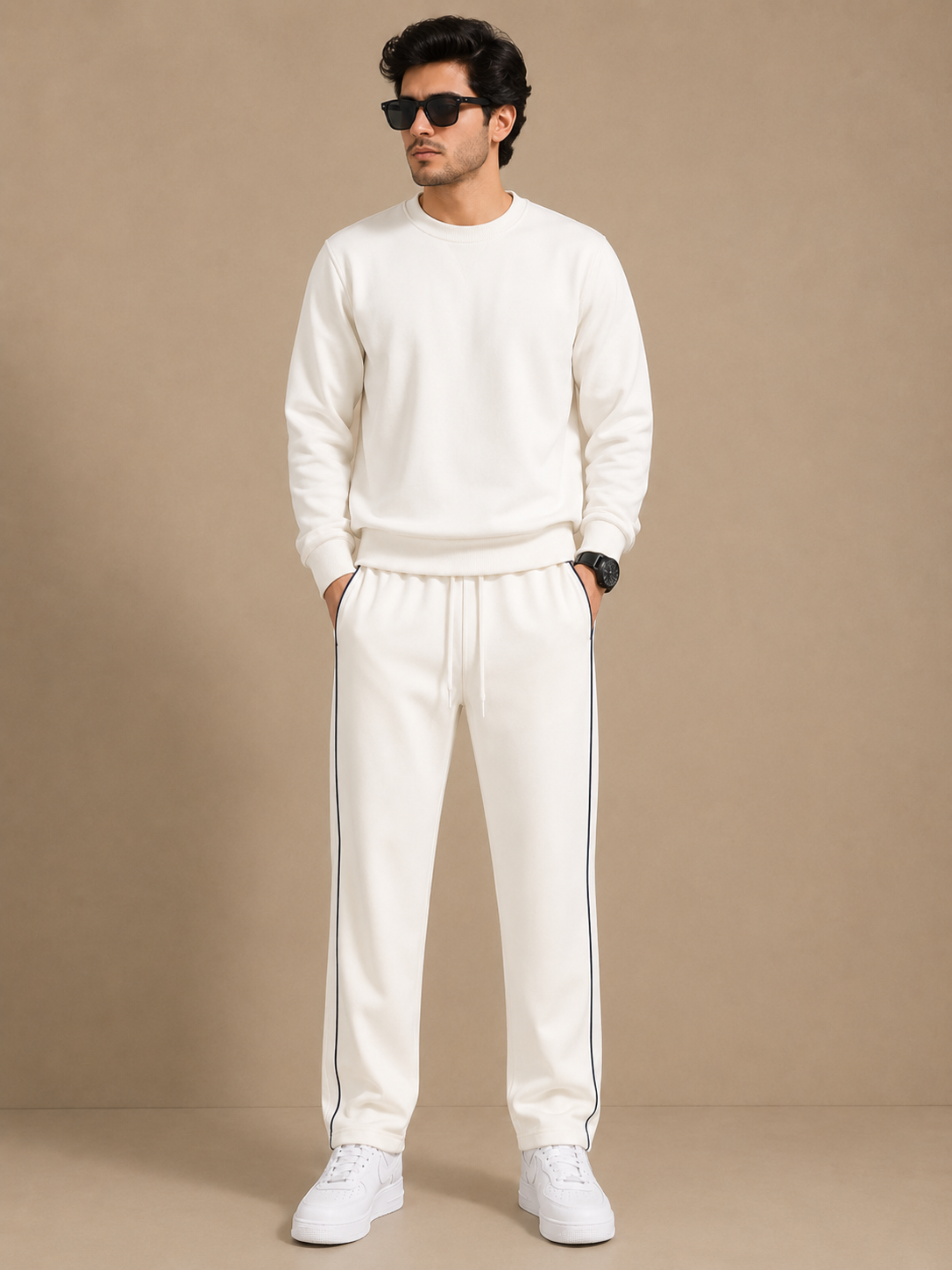Stylish Regular Fit Both Season Trouser For Men Off-white with Navy stripes tr4