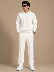 Stylish Regular Fit Both Season Trouser For Men Off-white with Navy stripes tr4