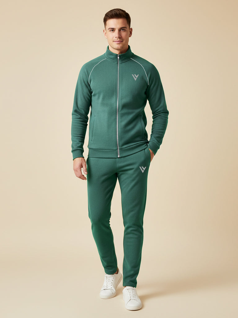 Louis Vicaci Fleece Zipper Tracksuit For Men-Green-LVTS06