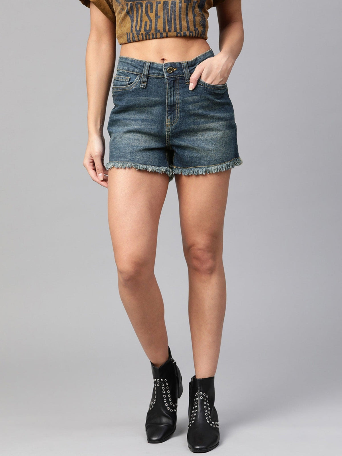 Ecko Red Denim Short For Ladies-Navy Faded-SP2394