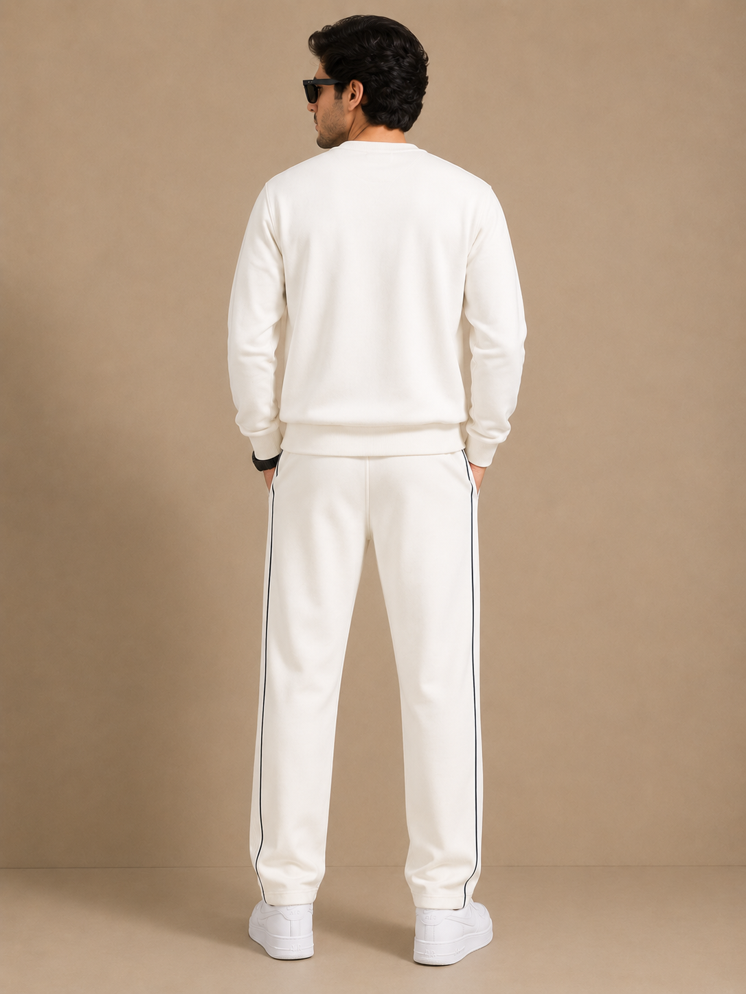 Stylish Regular Fit Both Season Trouser For Men Off-white with Navy stripes tr4