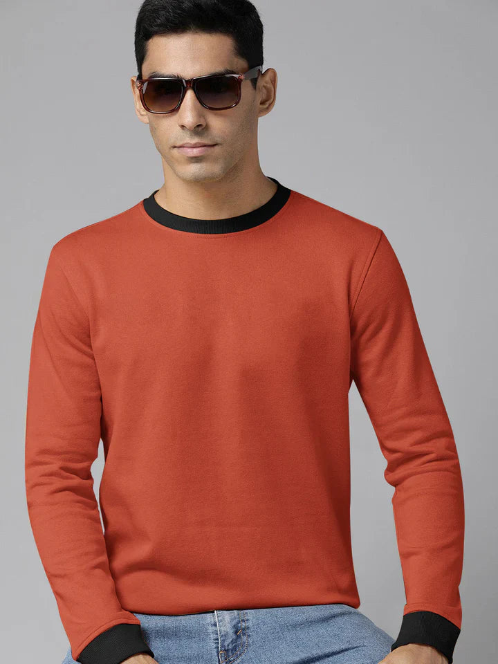 ADS Fleece Funky Style Sweatshirt For Men-Dark Orange with Black-BE2401