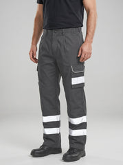 Grey Cargo Trouser For Men With Reflectors-BE3471