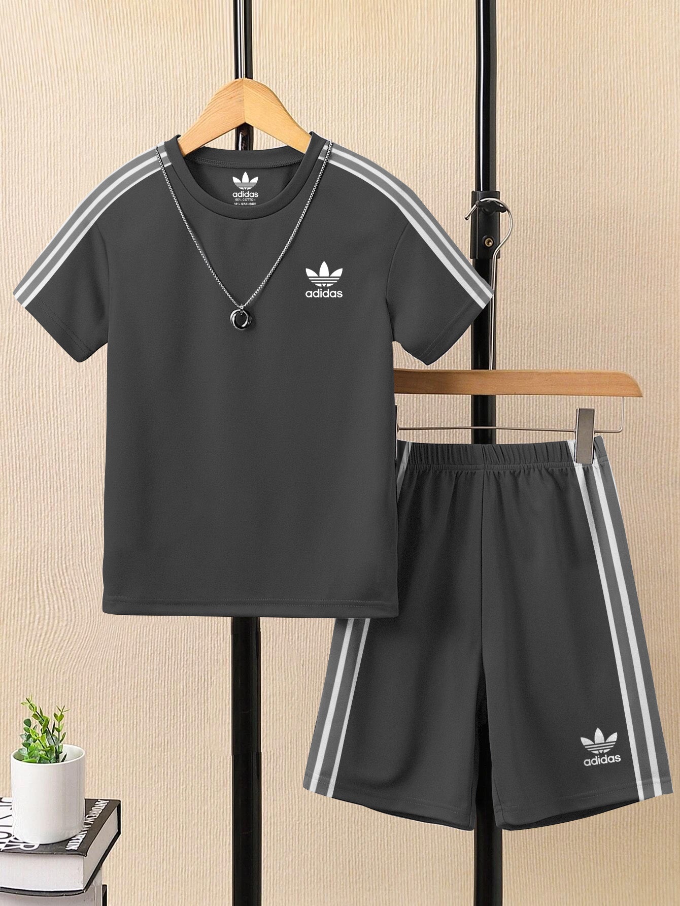 Ads Summer T Shirt & Short Suit For Kids-Dark Grey-BE3263/BR15693