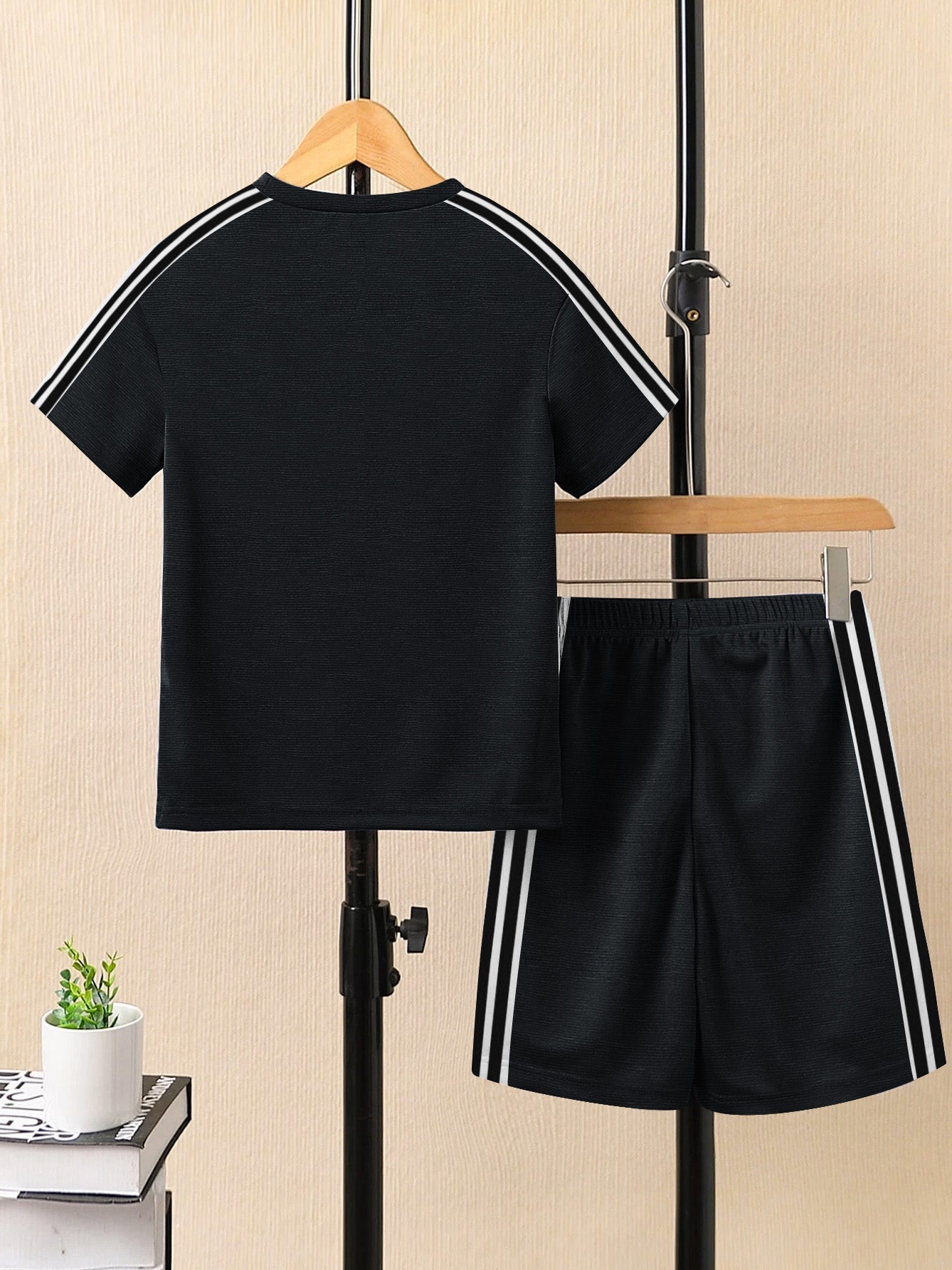 Ads Summer T Shirt & Short Suit For Kids-Black Melange with Stripe-BE3268/BR15705