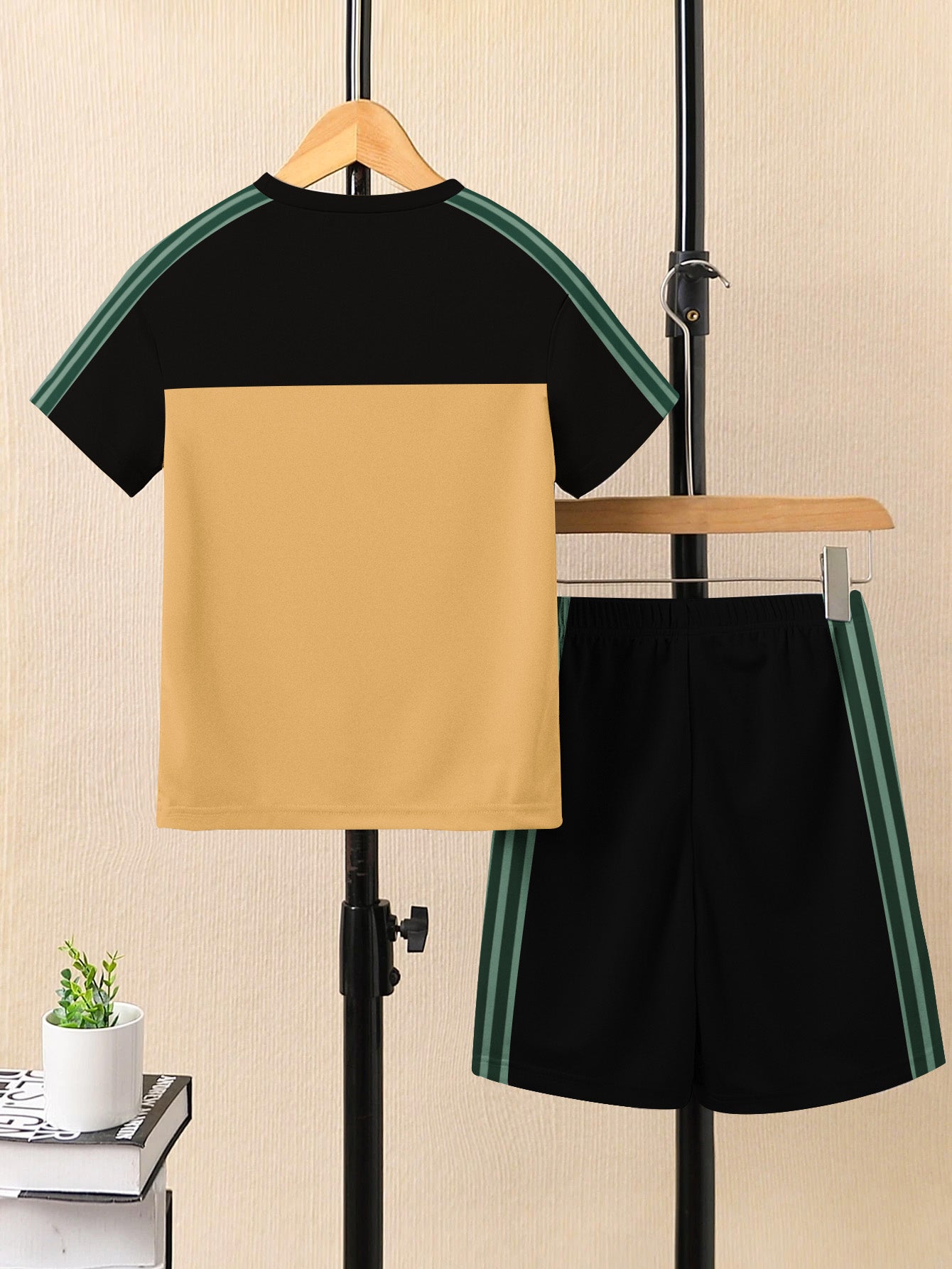 Ads Summer T Shirt & Short Suit For Kids-Black With Khaki-BE3266/BR15696