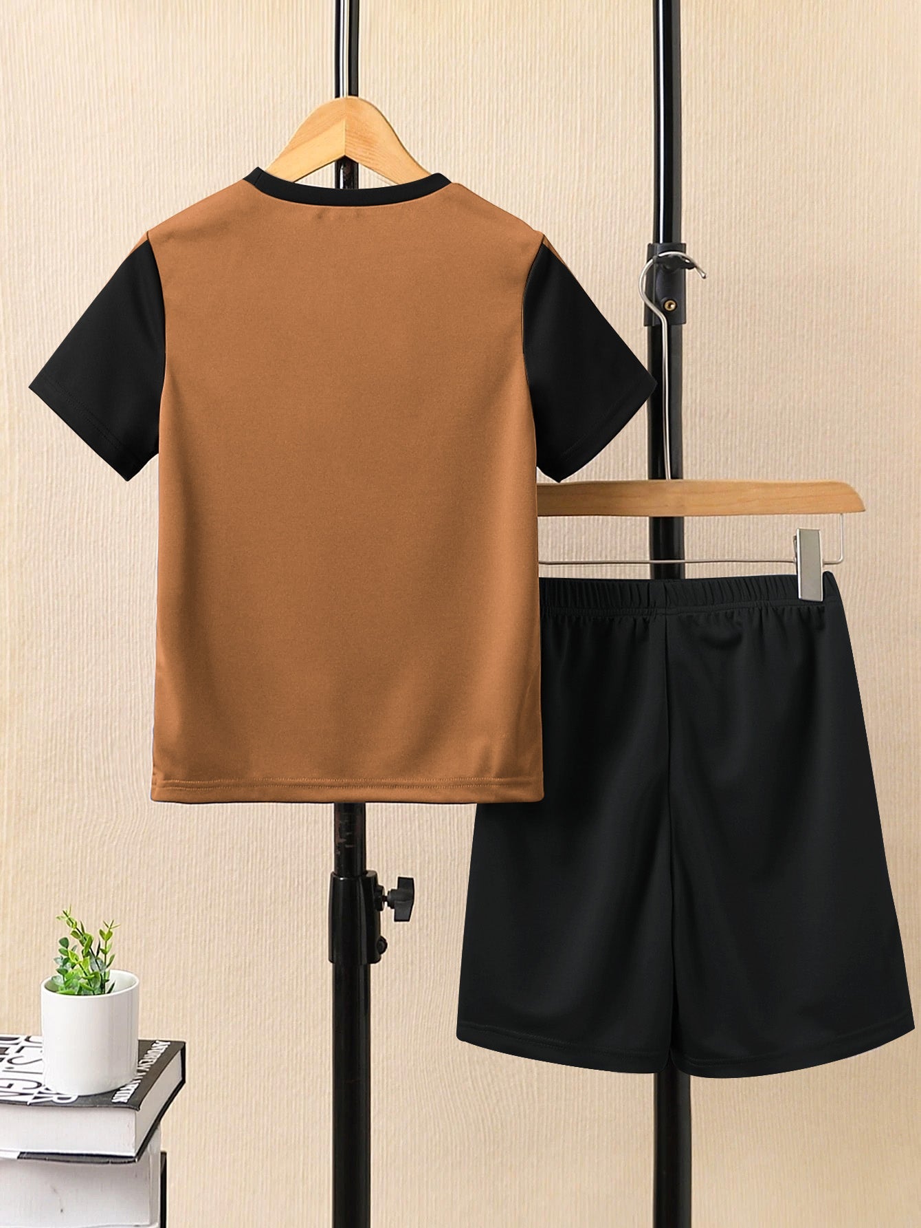 Ads Summer T Shirt & Short Suit For Kids-Black with Dark Camel-BE3283/BR15721