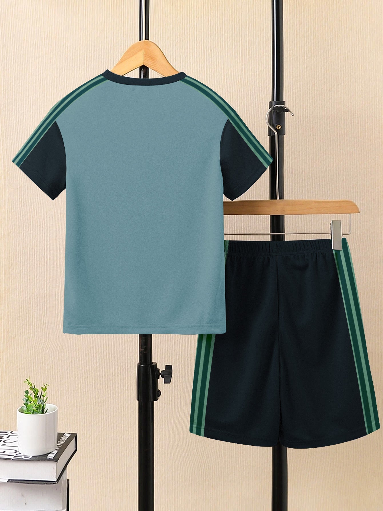 Ads Summer T Shirt & Short Suit For Kids-Bond Blue with Navy & Green Stripe-BE3296/BR15734