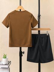 Ads Summer T Shirt & Short Suit For Kids-Dark Golden with Rosy Black-BE3269/BR15707
