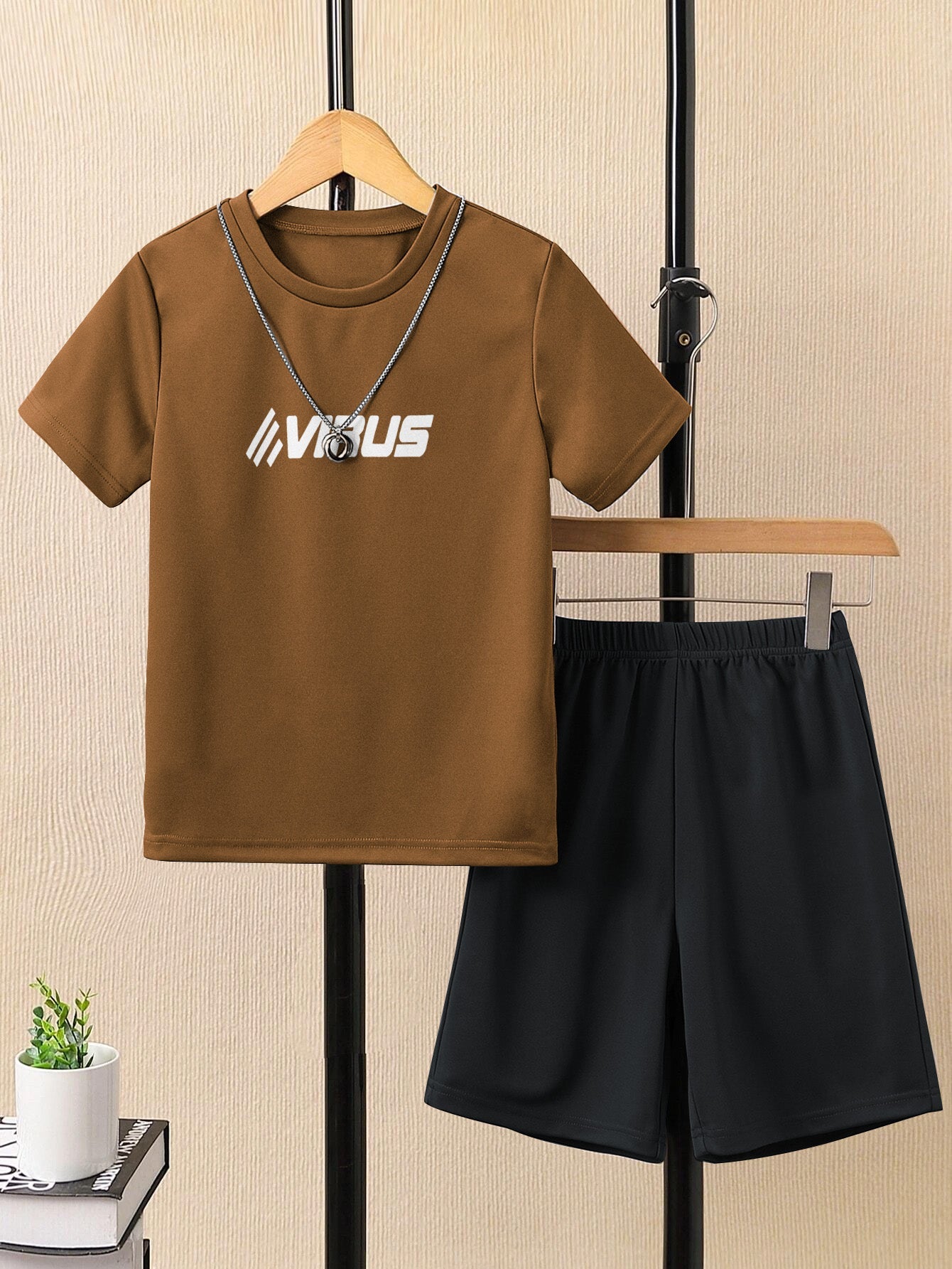 Ads Summer T Shirt & Short Suit For Kids-Dark Golden with Rosy Black-BE3269/BR15707