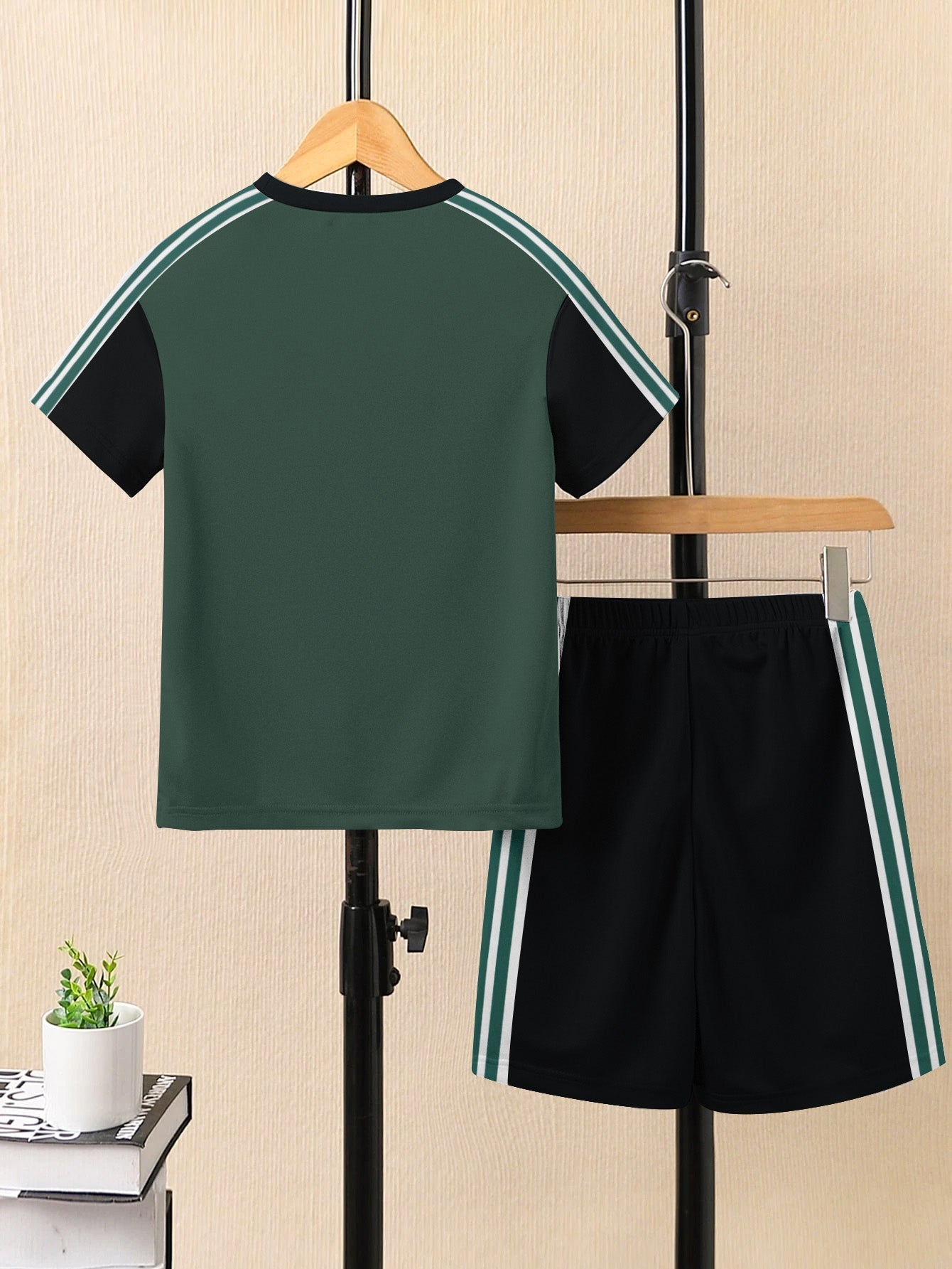 Ads Summer T Shirt & Short Suit For Kids-Forest Green with Black & White, Green Stripe-BE3291/BR15729
