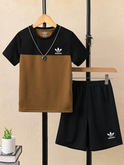 Ads Summer T Shirt & Short Suit For Kids-Golden with Black-BE3271/BR15709