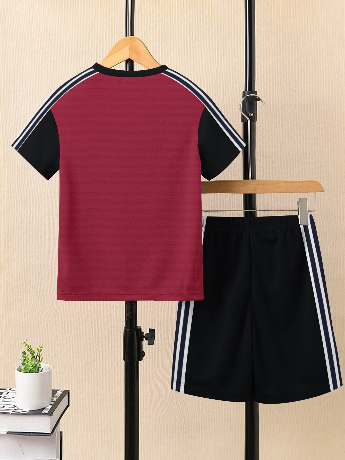 Ads Summer T Shirt & Short Suit For Kids-Magenta Lining with Black & White, Navy Stripe-BE3288/BR15727