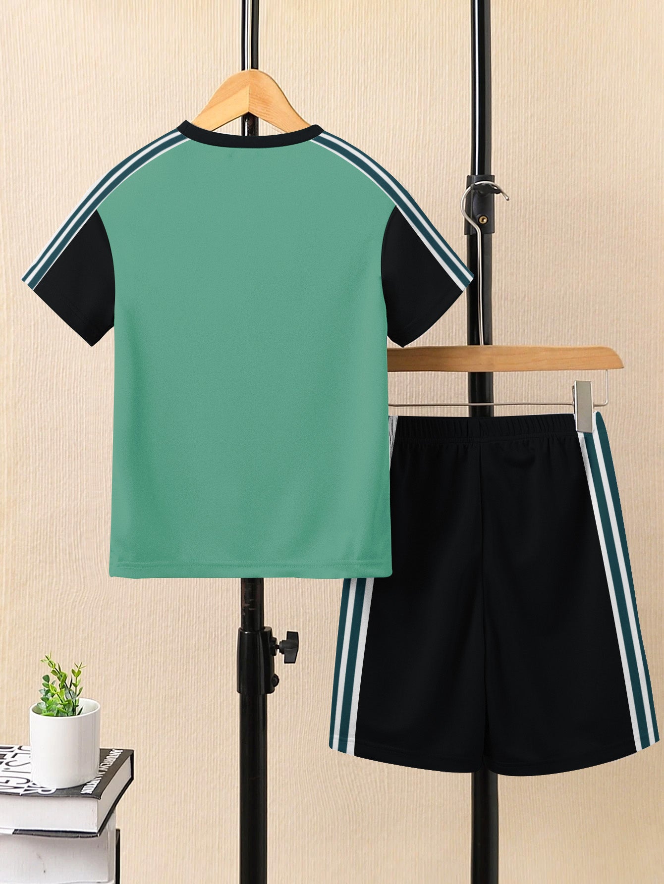 Ads Summer T Shirt & Short Suit For Kids-Mint Green with Black & Green, White Stripe-BE3299/BR15737