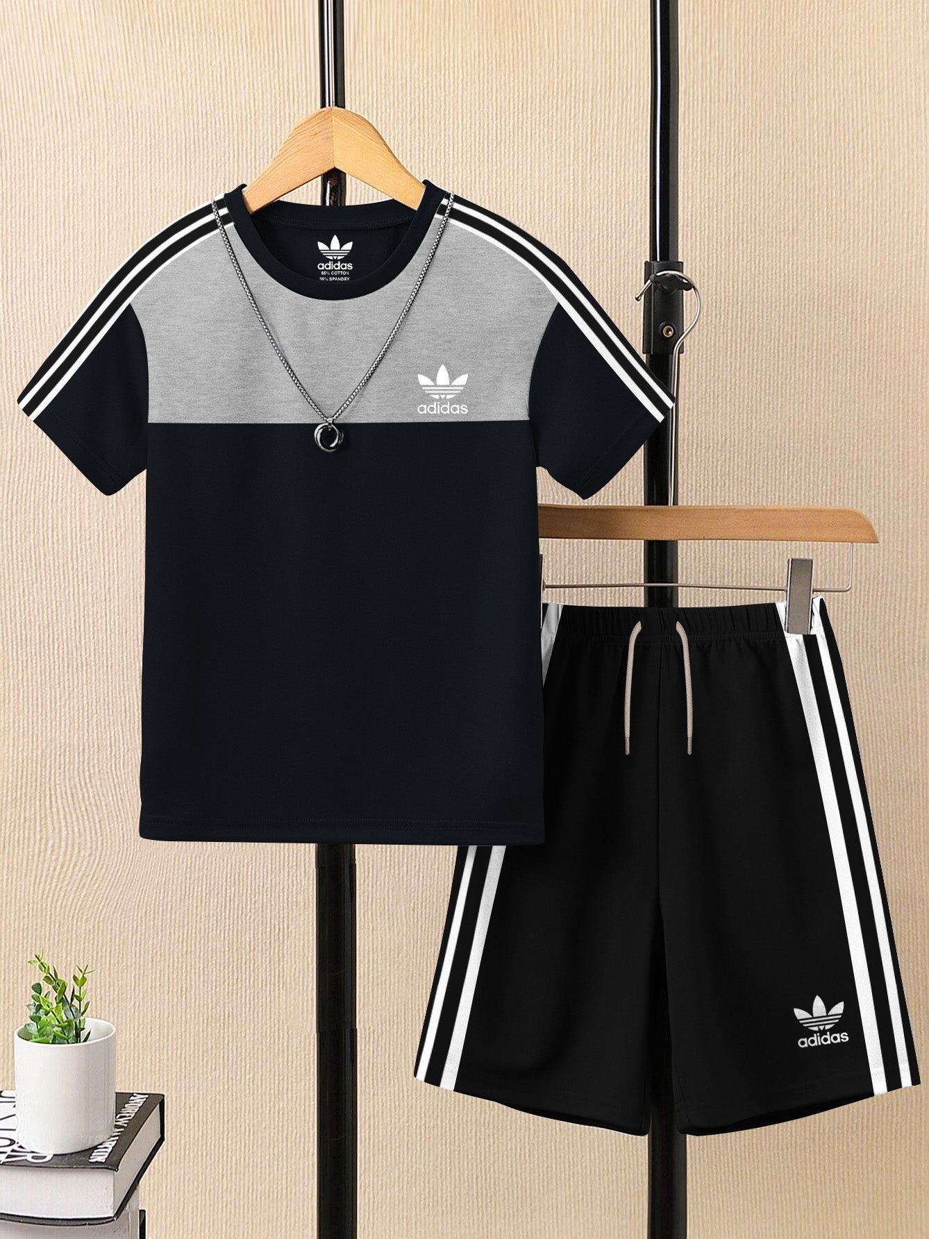 Ads Summer T Shirt & Short Suit For Kids-Navy with Black & White, Navy Stripe-BE3277/BR15715