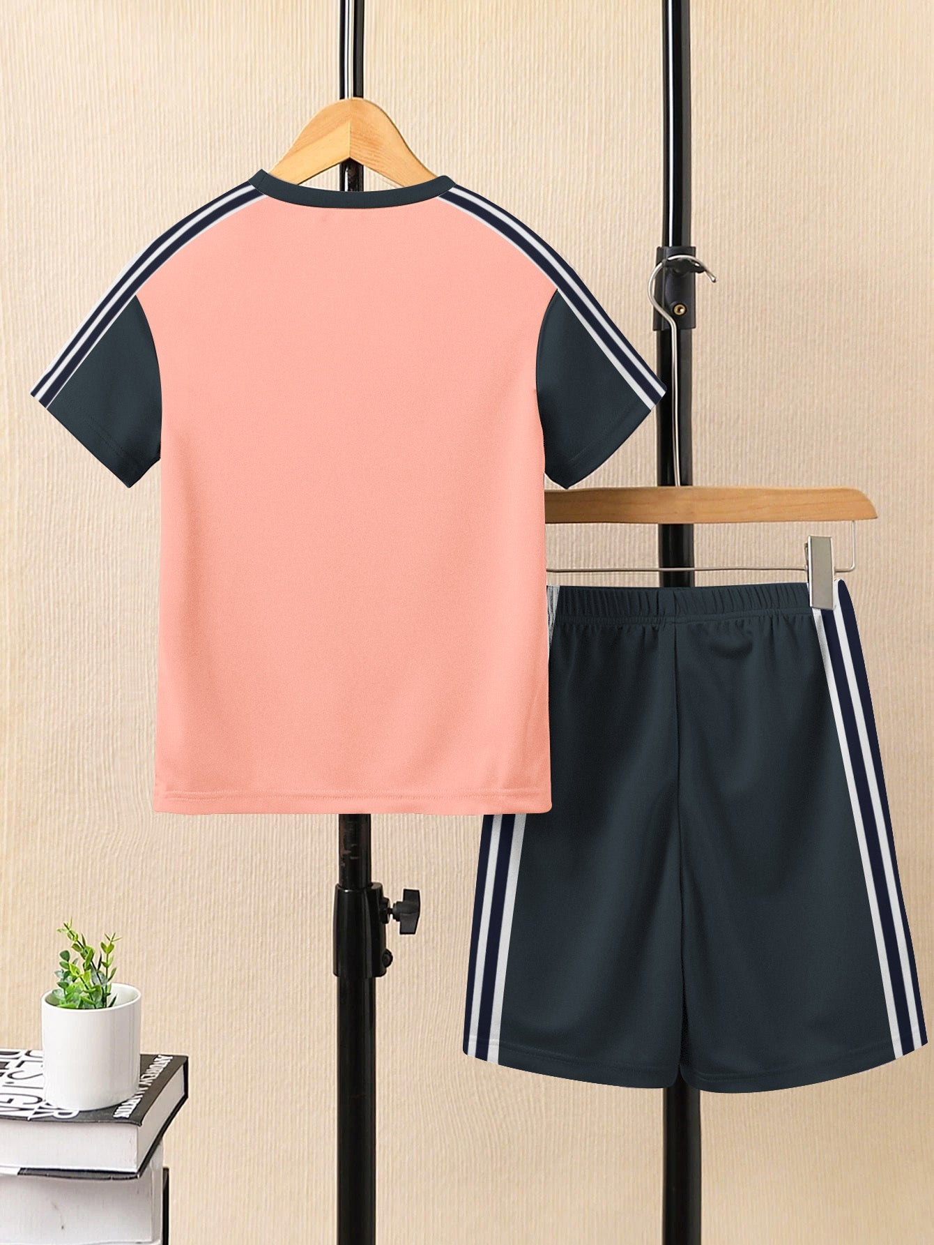 Ads Summer T Shirt & Short Suit For Kids-Peach with Slate Grey-BE3272/BR15710