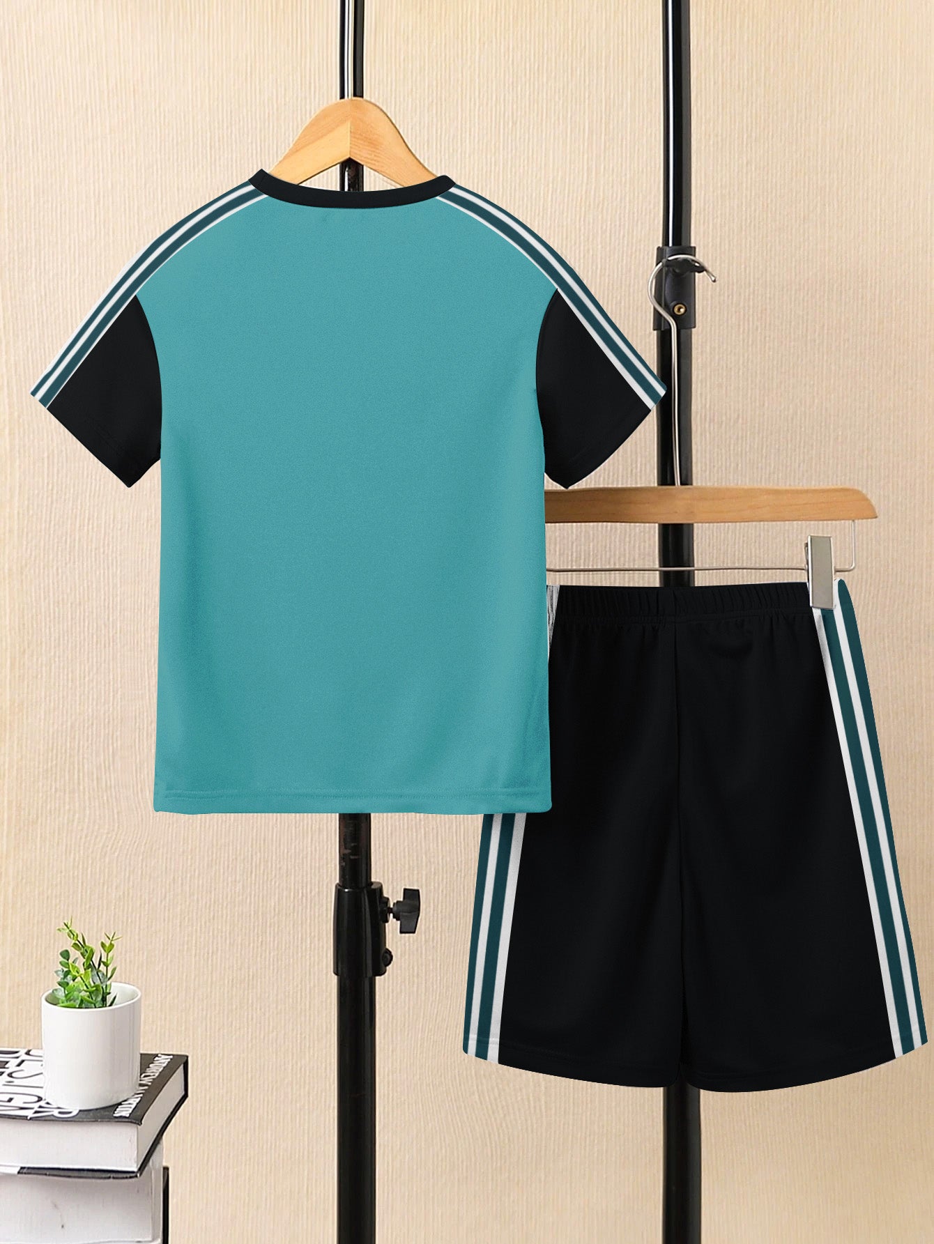 Ads Summer T Shirt & Short Suit For Kids-Prussian Blue with Black & Green, White Stripe-BE3301/BR15739
