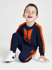 BTS Fleece Tracksuit For Kids-Dark Navy & Orange Panels-BE189/BR989