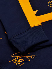 BTS Fleece Tracksuit For Kids-Dark Navy & Orange Panels-BR1000