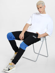 Nyc Polo Gathering Fit Fleece Jogger Trouser For Men-Black with Blue Panel-BE315
