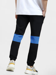 Nyc Polo Gathering Fit Fleece Jogger Trouser For Men-Black with Blue Panel-BE315