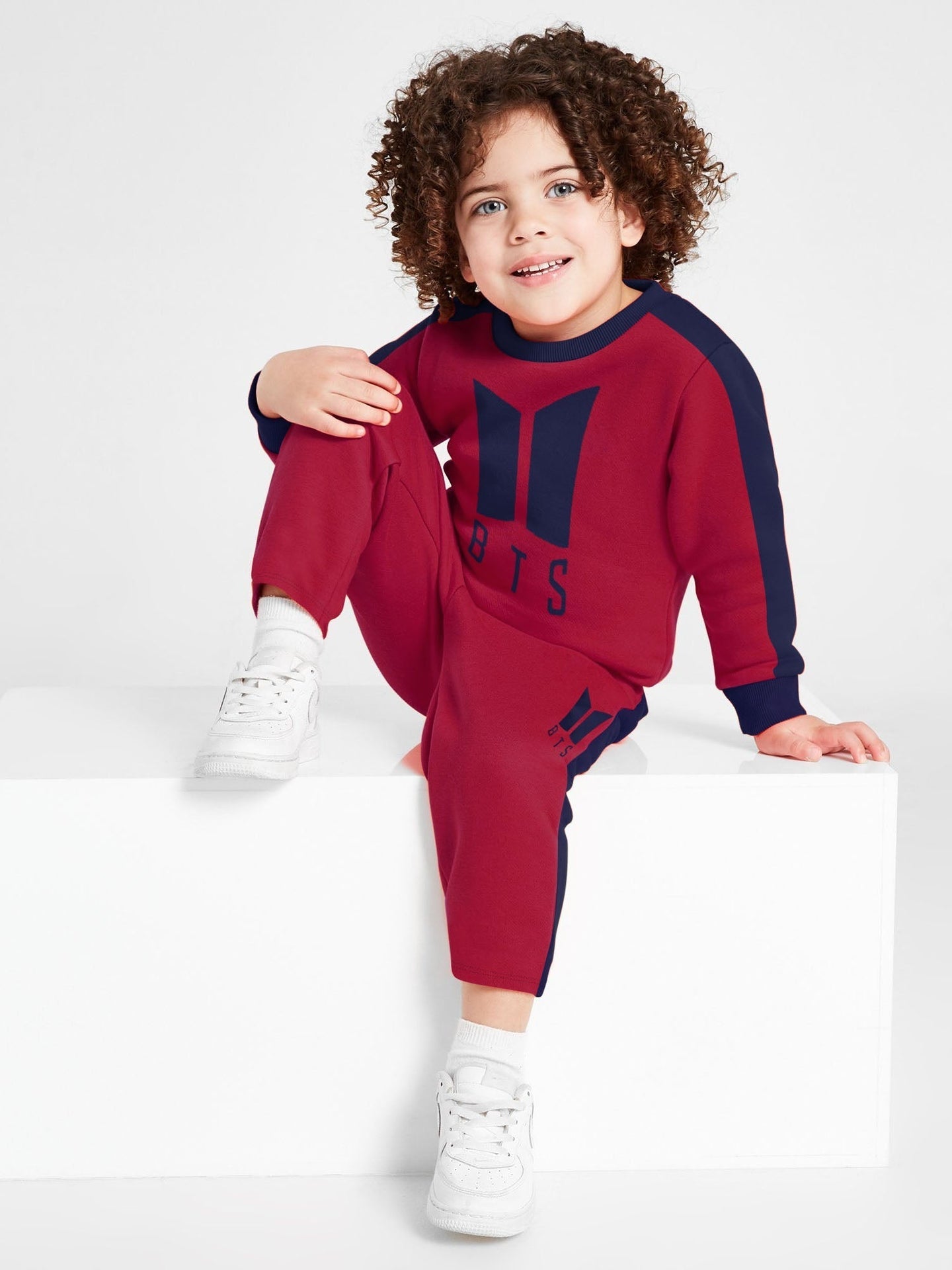 BTS Fleece Tracksuit For Kids-Dark Red with Navy Panels-BE54/BR879