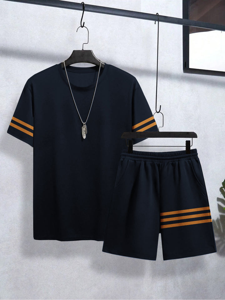 Louis Vicaci Summer Active Wear T Shirt & Lounge Short For Men-Dark Navy-BE3225/BR15673