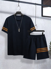 Louis Vicaci Summer Active Wear T Shirt & Lounge Short For Men-Dark Navy-BE3225/BR15673