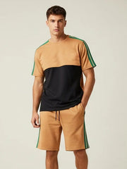 ADS Summer Fashion T-Shirt & Lounge Short Suit For Men-Camel with Black-BE3265/BR15695